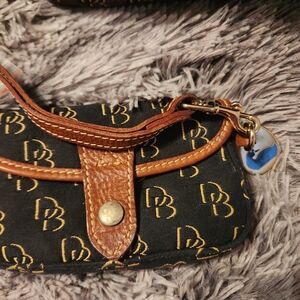Dooney & Bourke Black and Brown Wristlet with Monogram Pattern